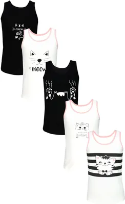 Produktbild von TupTam Unterhemden Mädchen Baumwoll Unterhemd 5er Pack Tank Top Ärmellos Kinder, Farbe: Katzen Creme Schwarz, Größe: 110-116