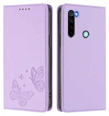 Obrázek produktu pro Kožené pouzdro pro Xiaomi Redmi Note 8, motýlí ražbou, peněženkové flip pouzdro se stojánkem Světle fialová
