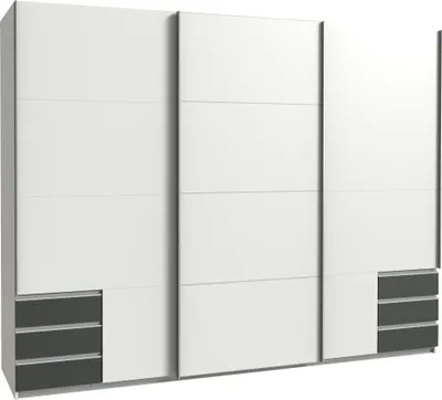 Produktbild von Schwebetürenschrank >Seattle< in WEISS + GRAPHIT - 270x208x65cm (BxHxT)