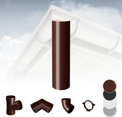 Produktbild von RAINWAY S Regenrinnen System (Fallrohr braun) - PVC-U Kunststoff in 4 Farben, für Dachflächen < 100m² empfohlen, Kunststoffrinne Carport Entwässerung