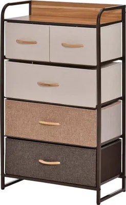 Produktbild von Kommode mit 5 faltbaren Stoffschubladen, Ablage, stabiler Stahlrahmen, 58 x 29 x 99 cm