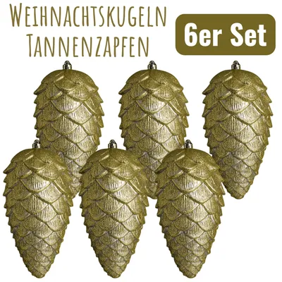 Produktbild von Weihnachtskugeln 6er Set Outdoor Tannenzapfen Kugeln Christbaumkugeln Gold