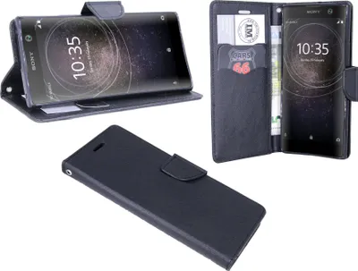 Zdjęcie produktu dla Eleganckie etui książkowe do Sony Xperia XA2 Plus Flip Case pokrowiec ochronny z miejscem na kartę w kolorze czarnym