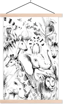 Produktbild von MuchoWow® Textilposter Aquarelle - Tiere - Dschungel - Pastell - Jungen - Mädchen - Kinder 120x180 cm mit holzfarbenen Rahmen - Textil-Plakat