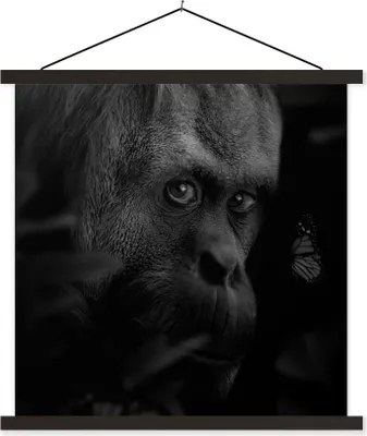 Produktbild von MuchoWow® Textilposter Tiere - Affe - Natur - Schwarz - Weiß 60x60 cm mit schwarzem Rahmen - Posteraufhänger
