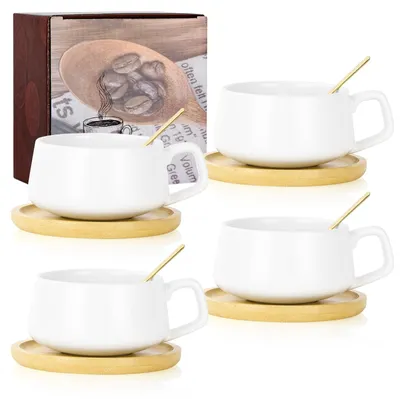Produktbild von Cappuccino Tasse & Untertasse Set - 4 Stück Porzellan Kaffeetassen