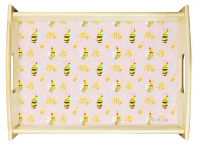 Produktbild von Mr. & Mrs. Panda Küchentablett Biene Happy - Rosa - Geschenk, Deko Tablett, Servier, aus holz, Holztablett, sofatablett