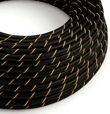 Immagine prodotto di Creative-Cables Cavo elettrico rivestito in tessuto, sezione 2 x 0,75 mm², 1 m, Nero-Oro ERM42, rotondo, effetto seta