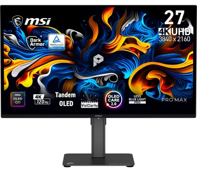 Produktbild von MSI Pro MAX 271UPX12G, 67,3 cm (26.5"), 3840 x 2160 Pixel, UltraWide Full HD, QD-OLED, 0,03 ms, Schwarz