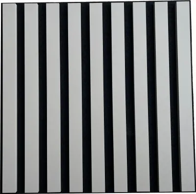 A close-up shot of acoustic wall panels with a striped pattern.