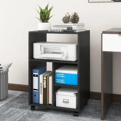 Immagine prodotto di Cassettiera mobile da ufficio - Con rotelle - Legno - 4 ripiani - Nero