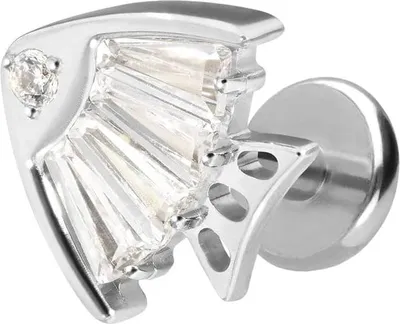 Produktbild von Ohrpiercing, Nasenpiercing Titan Labret mit Push Fit KRISTALLFISCH Silber Stablänge: 6mm | Stabstärke: 1,2mm