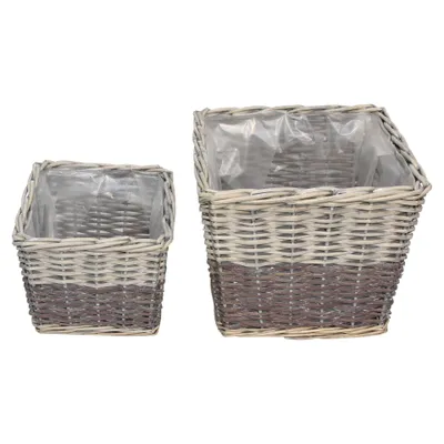 Produktbild von Pflanzer "Graue Weide", 2er Set, Spaltweide, ausgeschlagen mit Folie Maße: 23 x 23 x 18 cm, 30 x 30 x 25 cm