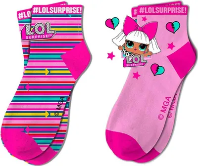 Imagen del producto de Calcetines LOL Surprise, paquete de 2. Calcetines coloridos para niñas con diseños alegres, talla 31/34