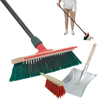Obrázek produktu pro Novaliv zahradní koště s násadou a škrabkou 40 cm Elaston štětiny včetně zametací sady pozinkované s gumovým okrajem, která se skládá z lopatky a ručního kartáče Koště na terasu Koště na dvůr Koště na stáj Koště na ven Koště na venkovní použití