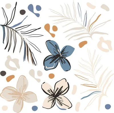 Image de Sanders & Sanders sticker mural fleurs beige, bleu et orange 30 x 30 cm