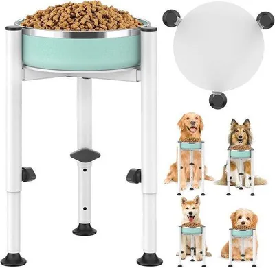 Produktbild von Oppro®️ Erhöhte Futterstation für Hunde - 4 Höhenverstellbar - Breite 15-25 cm - Metall - Mit Ablage für große, mittelgroße und kleine Hunde