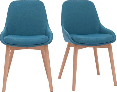Produktbild von Miliboo - Skandinavische Stühle mit entenblauem Stoff und massivem Buchenholz (2er-Set) HOLO