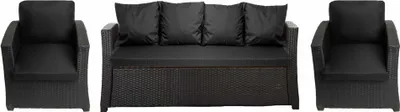 Image de Coussins de jardin pour meubles en polyrattan 5-6 places Noir Coussins pour canapé 170x50, 2 coussins pour chaises 56x50, coussins pour meubles de jardin