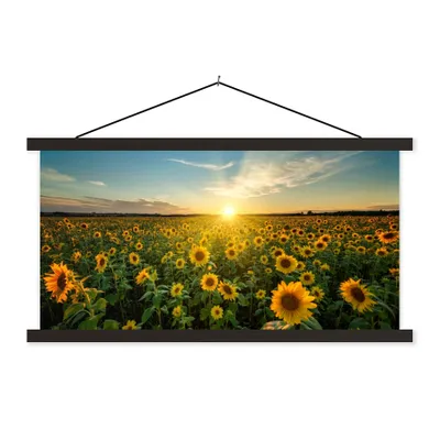 Produktbild von MuchoWow® Textilposter Sonnenuntergang - Blumen - Sonnenblume - Horizont - Landschaft 90x45 cm mit schwarzem Rahmen - Klemmleisten