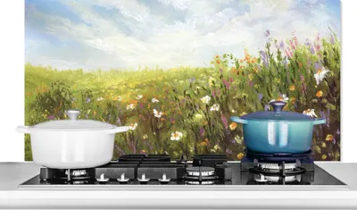 Produktbild von KitchenYeah® Spritzschutz Küche - Küchenrückwand - Wandschutz für Herd und Spüle - Sommer - Blumen - Ölfarbe 90x45 - Alu-Dibond (Alternative zum Spritzschutz aus Glas) - Hitzebeständig - Herdspritzsc