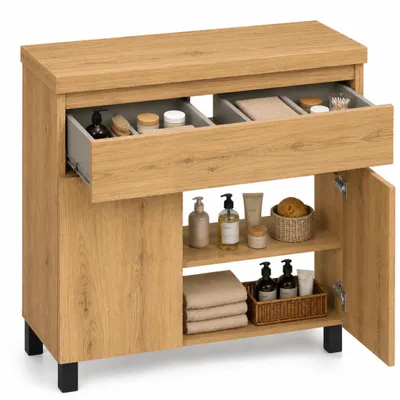 Produktbild von Waschbeckenunterschrank Ariza TOP 80 ohne Waschbecken Unterschrank Schublade Hängend oder Stehend für Aufsatzwaschbecken Holz Türen Toilette Plate, KI-generiertes Bild