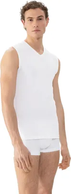 Productafbeelding van Onderhemd heren - Mouwloos shirt met V-hals en brede bandjes - Wit