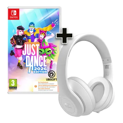 Produktbild von ready2music Nintendo Switch Just Dance 2026 (Code in the Box) + ready2music Rival Kopfhörer weiß
