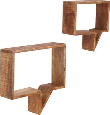 Produktbild von Möbilia Wandregal 2er-Set | aus Mango-Holz | B 50 x T 13 x H 46 cm | natur | 22020004 | Serie REGAL