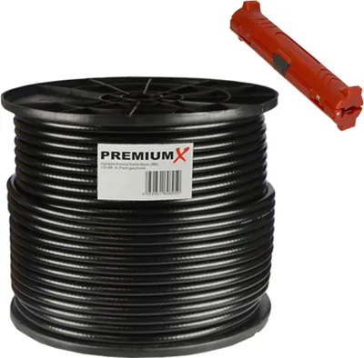 Produktbild von PremiumX 100m BASIC Koaxialkabel schwarz 135dB SAT Kabel Entmanteler