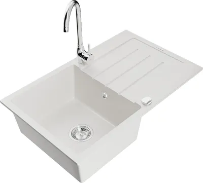 Image de Mexen Bruno Evier 1 bac en granit avec égouttoir et mitigeur Telma, blanc - 6513-20-670200-00