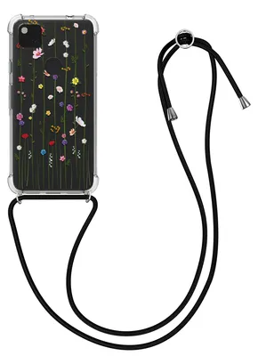 Produktbild von kwmobile Necklace Case kompatibel mit Google Pixel 4a Hülle - Silikon Cover mit Handykette - Mehrfarbig Transparent Wildblumen Ranke