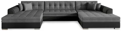 Image de MENZZO Canapé panoramique d'angle convertible Vento Simili Noir et Tissu Gris Foncé
