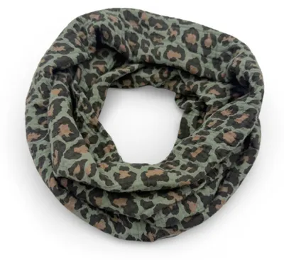 Immagine prodotto di Sciarpa a cerchio in mussola Damen, motivo leopardo, ideale per la primavera e l'autunno, prodotta in Italia (verde)