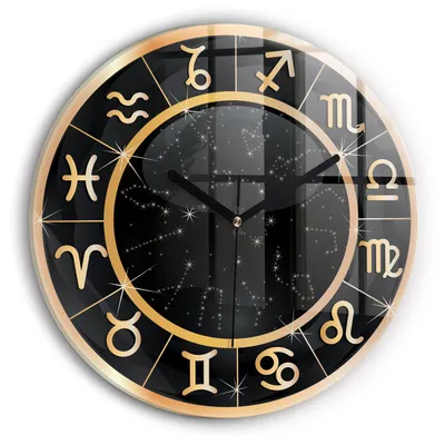 Produktbild von Wallfluent Wanduhr – Stilles Quarzuhrwerk - Uhr Dekoration Wohnzimmer Schlafzimmer Küche - schwarze Zeiger - 30 cm - Schwarze Tierkreiszeichen
