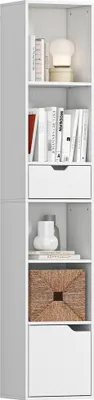 Image de HOMCOM Bibliothèque, étagère à livres, meuble de rangement avec tiroir, placard et compartiments ouvertes, étagère de rangement pour salon, chambre bureau, 30 x 24 x 158 cm, blanc
