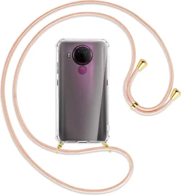 Produktbild von Handykette Backcover-Schutzhülle mit Band (Metall goldfarben) für Nokia 5.4 - rose peach