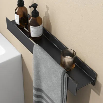 Produktbild von doporro Duschablage ohne Bohren mit Schrauben, 60 cm Badezimmer Organizer und Duschregal, Wandregal aus Aluminiumlegierung, Matt schwarz Reglo-03