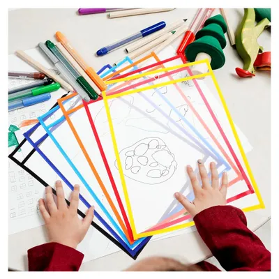 Produktbild von 6 transparente PVC Whiteboard Taschen zum beidseitigen Beschreiben für Lehrerbedarf und Schulzubehör