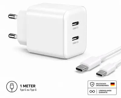 Obrázek produktu pro Nabíječka USB-C se 2 porty USB-C – Bílý / Typ-C 1 metr