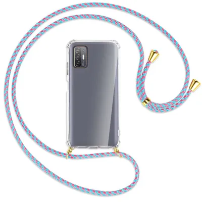 Produktbild von Handykette Backcover-Schutzhülle mit Band (Metall goldfarben) für HTC Desire 21 Pro - pink/mint