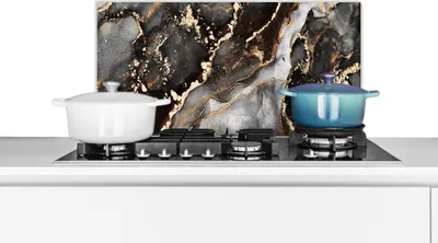 Produktbild von KitchenYeah®  Spritzschutz Küche - Küchenrückwand - Wandschutz für Herd und Spüle - Marmor - Gold - Glitzer - Luxus 70x30 - Alu-Dibond (Alternative zum Spritzschutz aus Glas) - Hitzebeständig - Herdsp