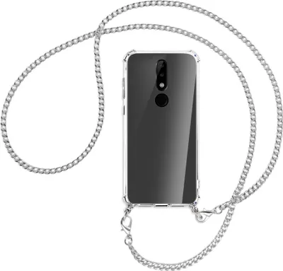 Produktbild von Handykette Backcover-Schutzhülle mit Band (Metall silberfarben) für Nokia 5.1 Plus / X5 - silberfarbene Kette