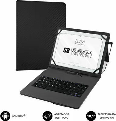 Obrázek produktu pro SUBBLIM SUB-KT1-USB001, QWERTY, Španělský, 5 mil. znaků, Jakékoliv značky, Compatible con todas las Tablet Android con conector micro USB o USB C (adaptador incluido) de..., Černá
