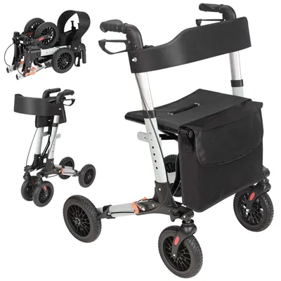 Produktbild von Rollator faltbar mit Sitz und Bremse, 8 kg, höhenverstellbar 78–91 cm, 20 cm Räder, bis 130 kg, Grau