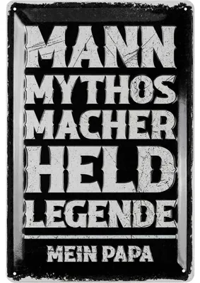 Produktbild von Blechschild Papa Geschenk, MANN MYTHOS HELD mein Papa, Geschenke für Papa, Bester Papa Schild, Werkstatt Schild zum Geburtstag, Vatertag