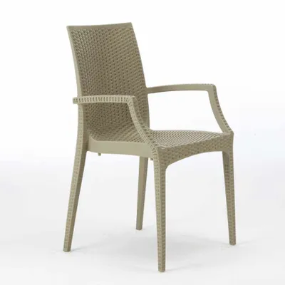 Produktbild von 20er Bistrot Arm Grand Soleil Stühle Sessel für Bar Garten Poly Rattan Stock - Beige