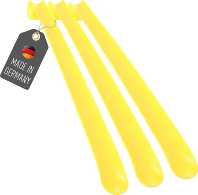 Produktbild von 3 Stück Schuhanzieher Set 50cm Kunststoff Gelb Schuhlöffel Xl Lang stabil Plastik Schuhanziehhilfe für die ganze Familie mit Haken zum aufhängen