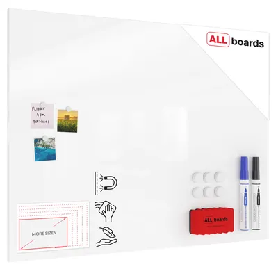 Produktbild von Metallische Magnettafel Rahmenlos WEIß CLASSIC WHITE 120x90cm MetalBoards Memoboard für jede Art von Magneten Magnetpinnwand + 4 Marker, 10 Magnete und Schwamm