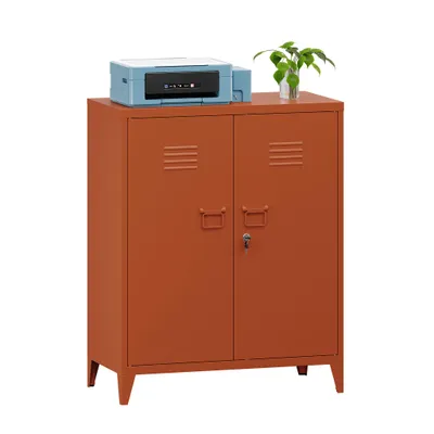 Produktbild von Yizosh Metallschrank, Aktenschrank, Büroschrank mit Sicherheitsschloss und verstellbaren Einlegeböden, 80 x 40 x 90 cm, Orange